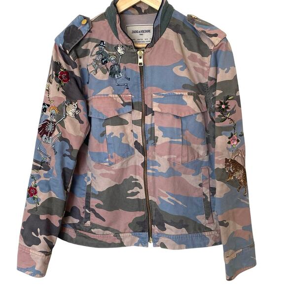 ZADIG & VOLTAIRE Kavy Camou Brode Embroidered Jacket, Size Large - Picture 3 of 15
